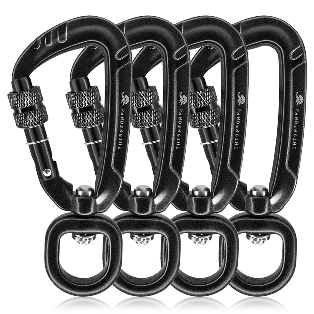 PANDENGZHE Locking Carabiner Clips 2.5" with Swivel Clasp for Securing Pets, Dog Leash Harness, Camping, Hiking, Backpack, Outdoors, Gym (4 Pack)