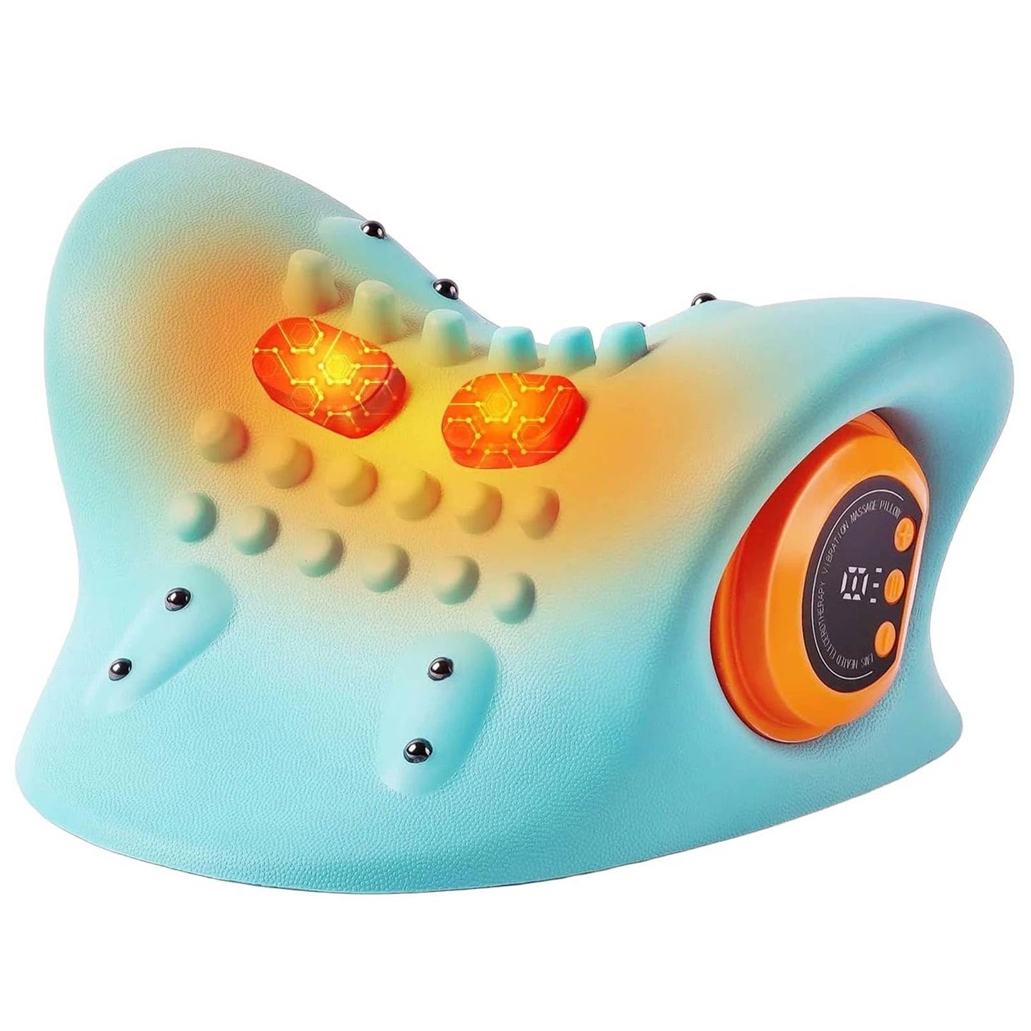 Kalamera Heated Neck Massager Pillow with Vibration Rechargeable Ergonomic Neck Traction Device for Stretching Pain Relief Deep Tissue Portable Cervical Massager for Home Office Travel Relaxation