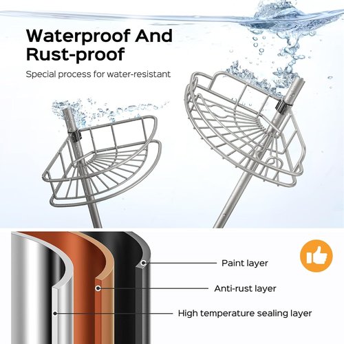 HAMITOR Shower Caddy Tension Pole - 4-Tier Rustproof Bathroom Organizer | Adjustable No-Drill Shelf - 47-123 Inch
