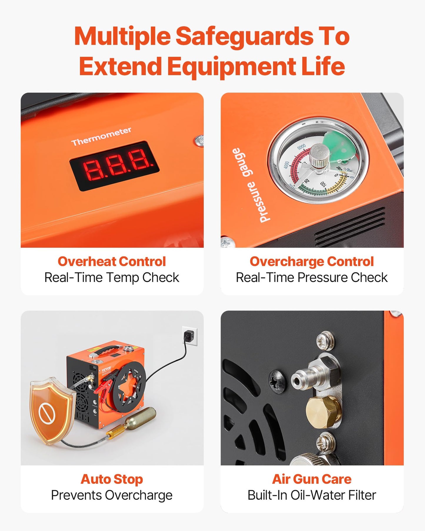 VEVOR PCP Air Compressor, 4500PSI/30Mpa Portable PCP Airgun Compressor - Built-in Water and Fan Cooling System, Auto-Stop | DC12V/AC120V Paintball Tank Compressor for Air Rifle, Scuba Diving Bottle
