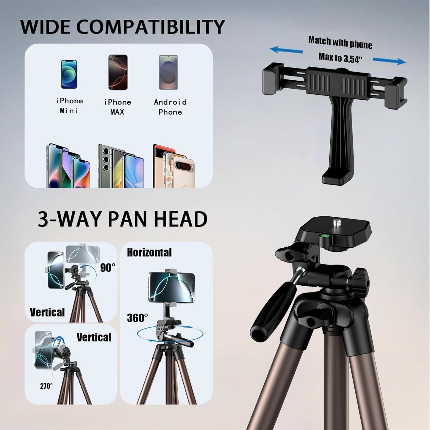 Jishane 71" 6.6 lb Camera Tripod,Lightweight Aluminum Phone Tripod with Wireless Remote, Phone Holder & Carry Bag
