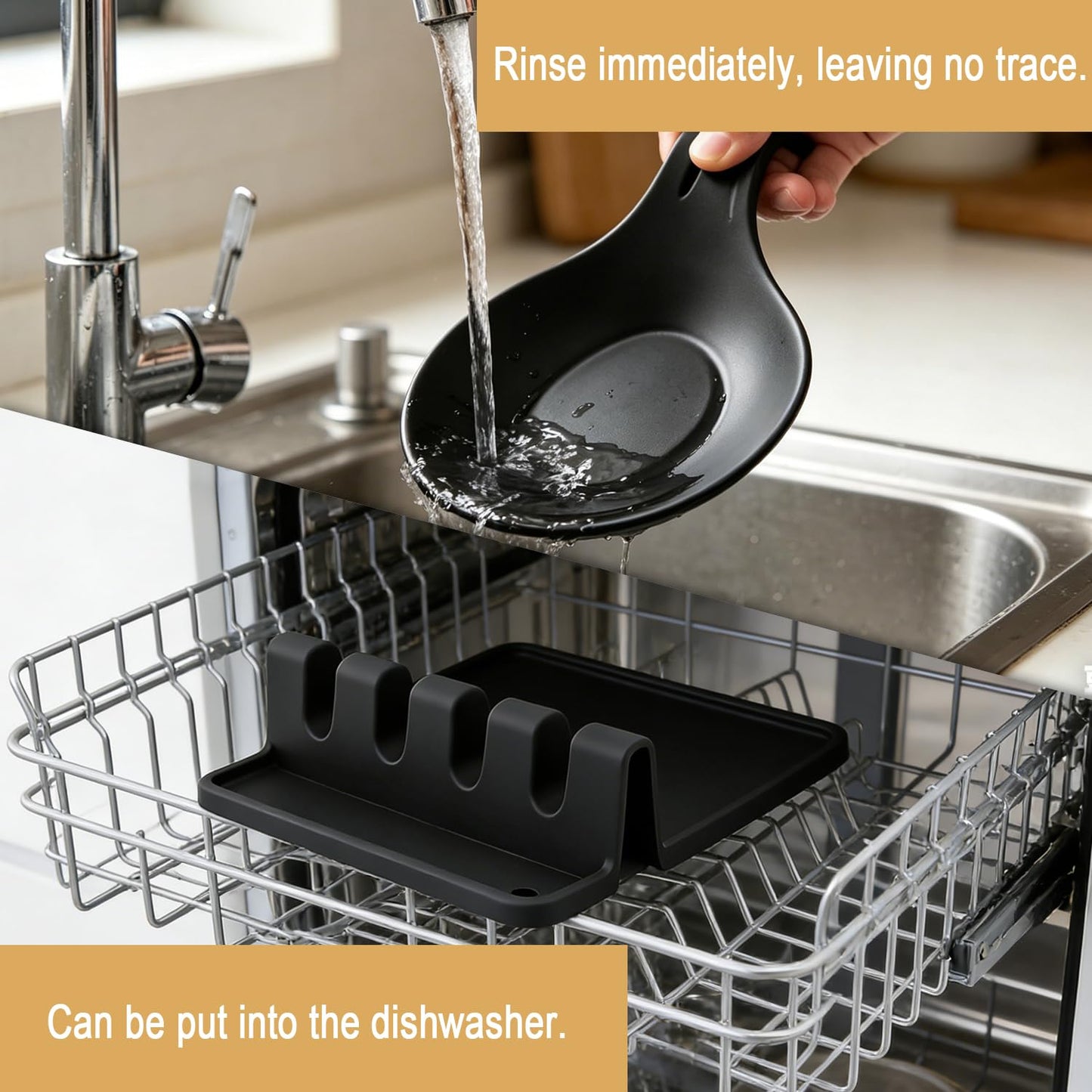 Kitchen Spoon Kitchen Gadget Holder for Ladles Rest Spoon Holder for Stove Top Black 3 Pcs (3, Black)