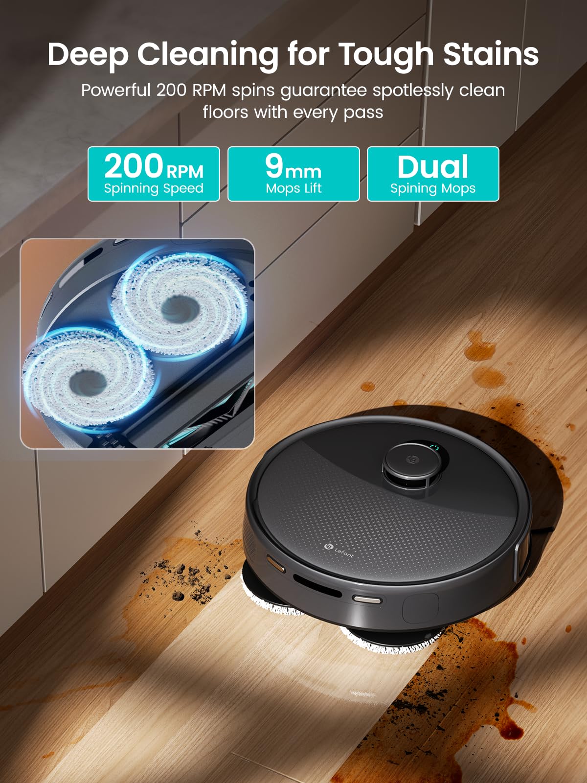 Lefant Robot Vacuum and Mop, 20000Pa Suction,90-Day Self-Emptying, Obstacle Avoidance,5200mAh Battery，Auto Mop Washing&Drying, All-in-One for Pet Hair Carpet, 5G WiFi Alexa/APP/iWatch Control, M3 Max
