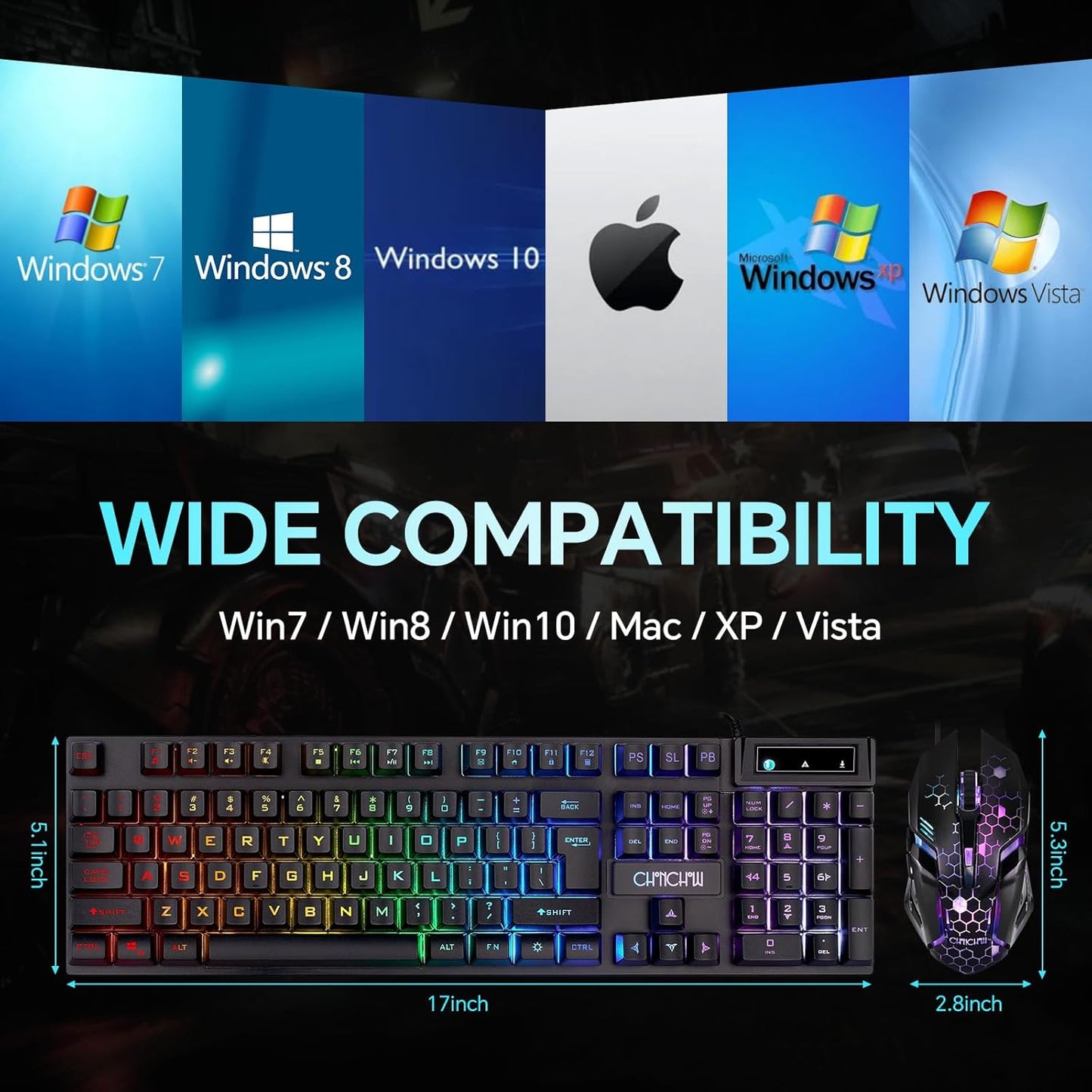 CHONCHOW 3200DPI Set PS4 Gaming Keyboard and Mouse Combo, USB Wired RGB Backlit, Mechanical Feel Anti-ghosting Keyboard