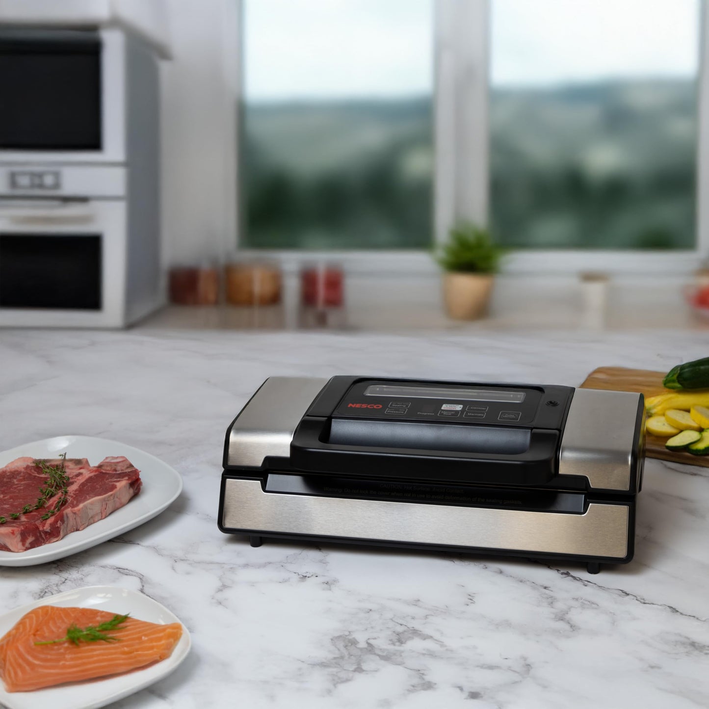 Nesco Deluxe Food VS-12 Vacuum Sealer, 130 Watts, Kit Bags & Viewing Lid, Compact, Silver