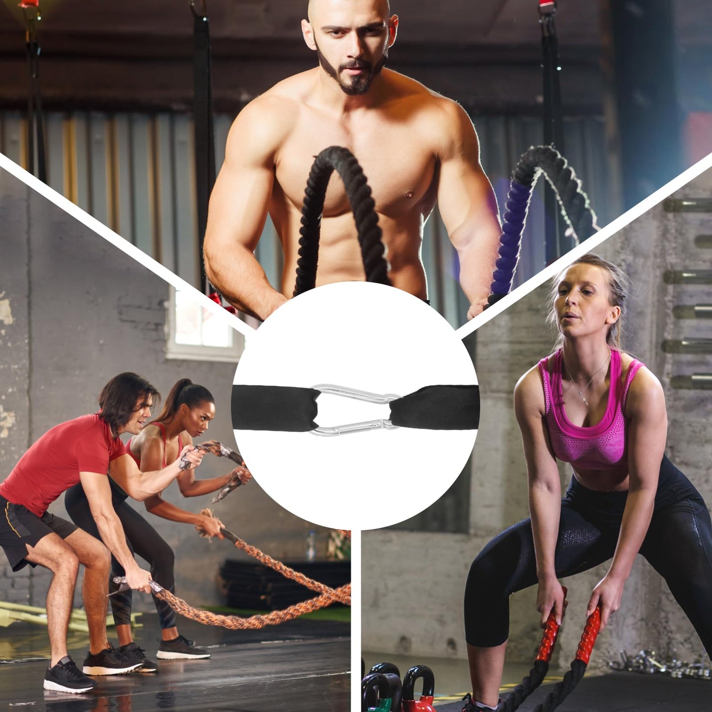 Battle Rope Anchor Strap Kit Accessories for Home Gym Outdoor Muscle Workout Equipment,Carabiners with 2 Durable Straps and 1 Heavy Duty Carabiner, Home Gym Equipment for Men Women