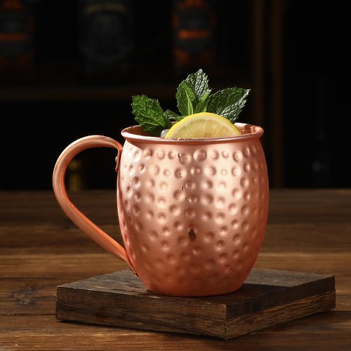 Cocktail Geek Moscow Mule Copper Mugs, Hammered Design, 100% Pure Solid Copper with Riveted Handle, Set of 4
