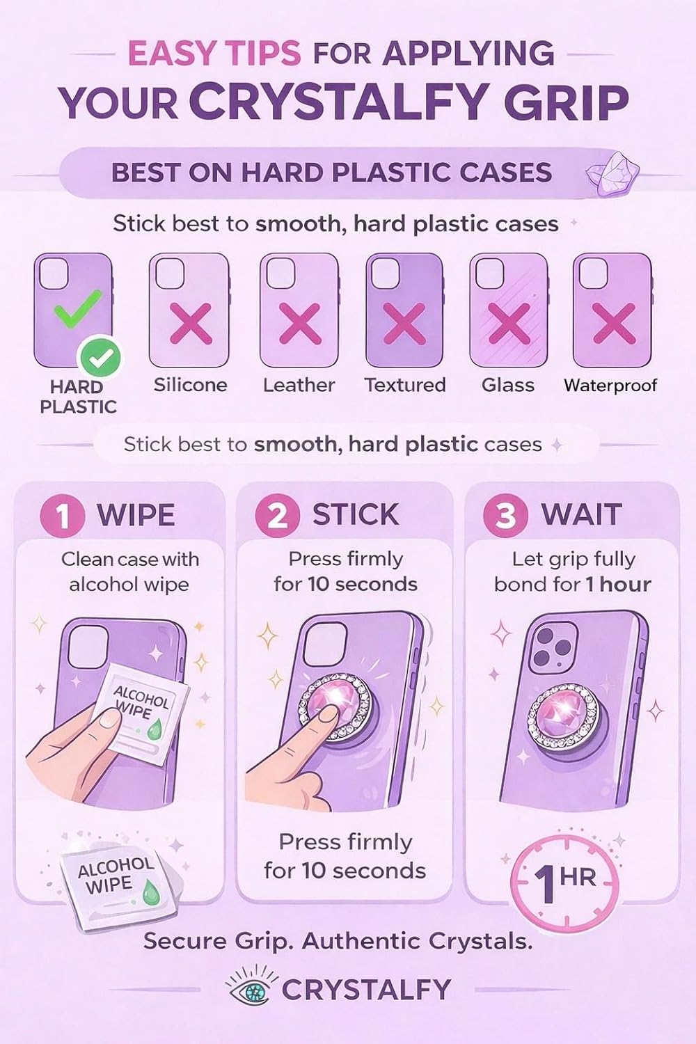 CRYSTALFY Grips by Crystal Phone Grip Holder & Expanding Kickstand-Natural Gemstone Swappable Top Accessory Compatible