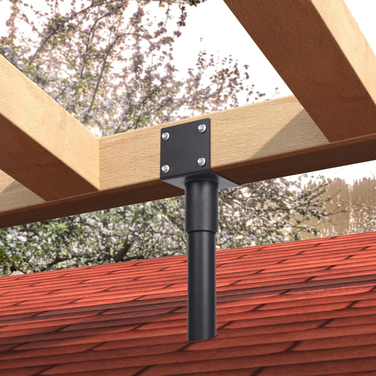 3 Pack 304 Stainless Steel 3.6" Heavy Duty Saddle Roof Riser for Patio Pergolas, 18-1/4" High (Black)