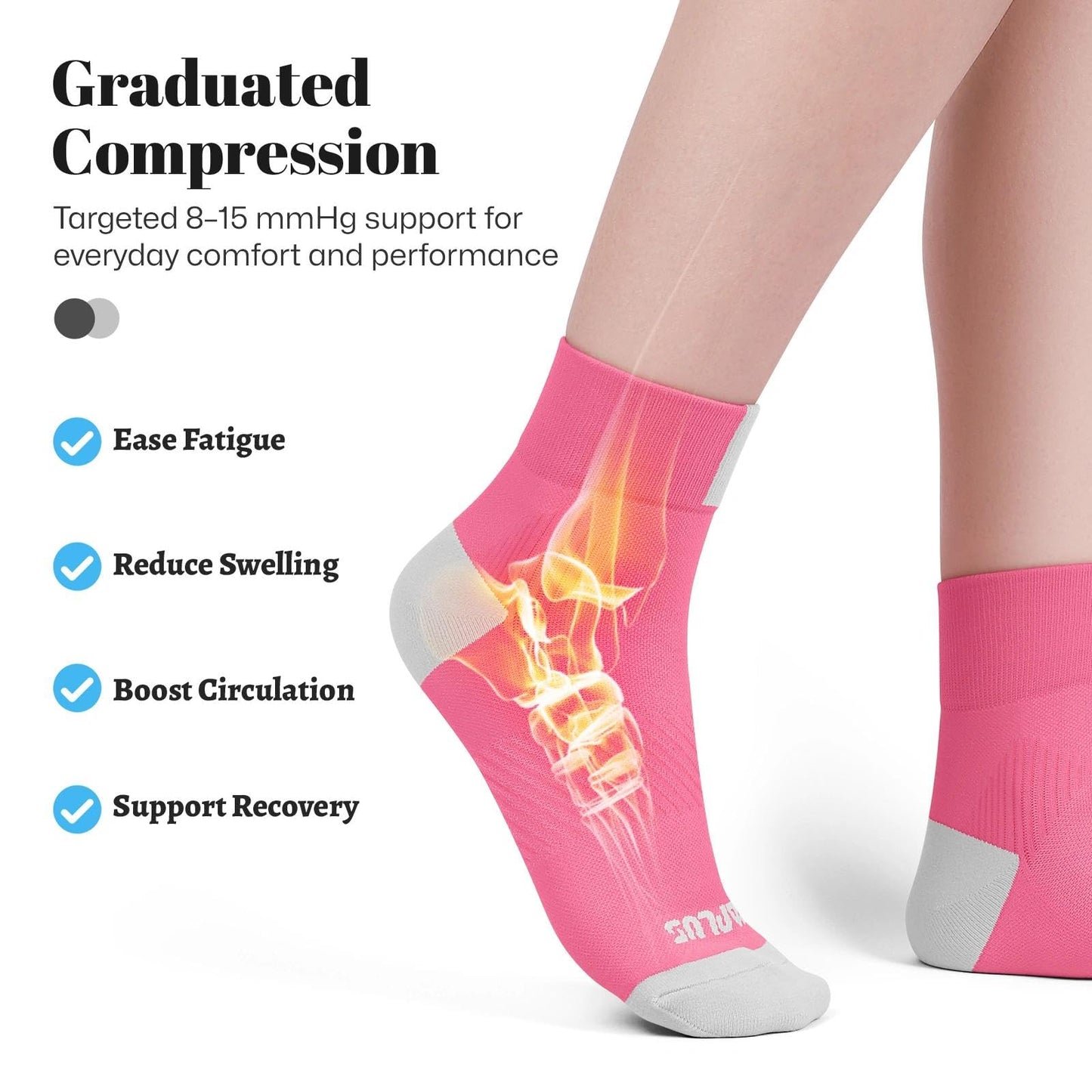 PAPLUS Ankle Compression Socks for Women 6 Pairs, Running Athletic Socks with Arch Support，Plantar Fasciitis Socks