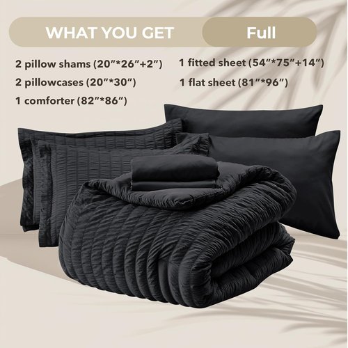 HYMOKEGE Black Comforter Set - Luxurious 7-Piece All-Season Bedding in Seersucker Design