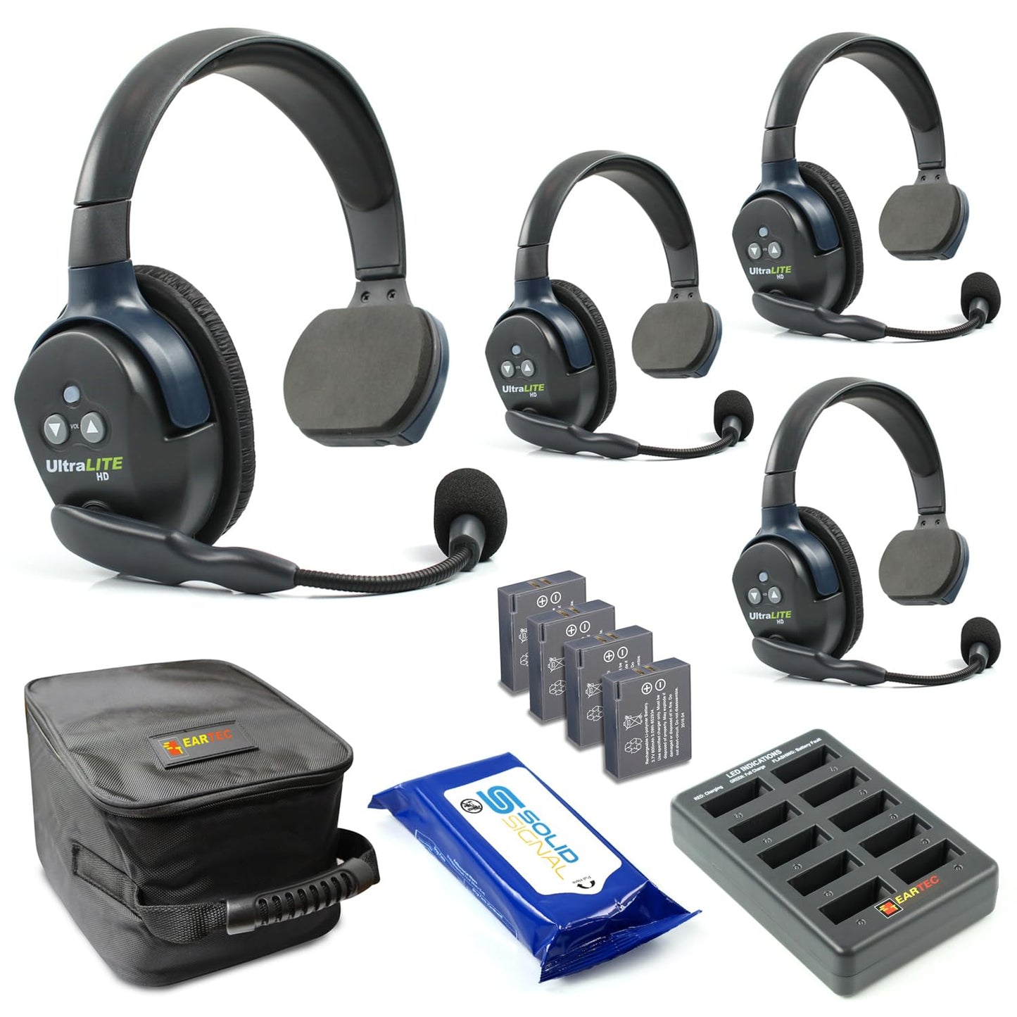 Eartec UL4S Ultralite HD Wireless Intercom Headset System, 4-Person Full Duplex, Single Ear, DECT Interference-Free, Up to 1000ft Range, Team Communication for Crews