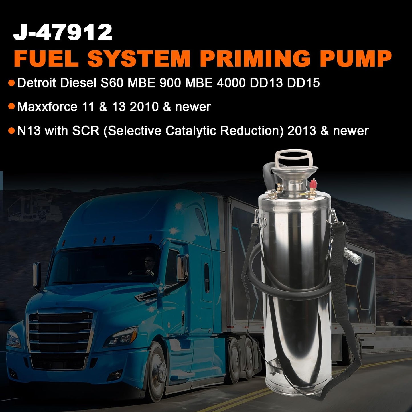 J-47912 Fuel System Priming Pump Directly for Detroit Diesel DD13 DD15 S60 MBE900 and MBE4000 Replaces OTC5869 J-47912, with Shoulder Strap for Convenient Carrying