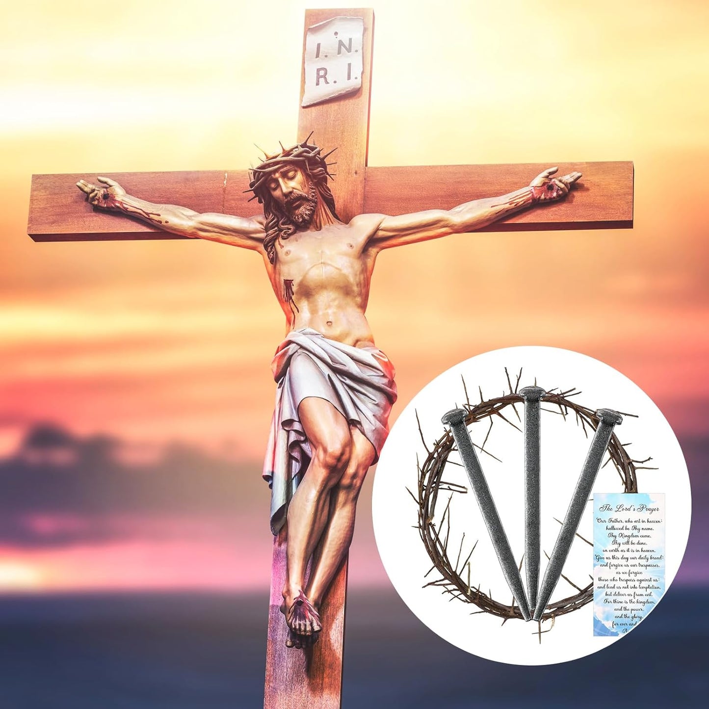 Seematn Easter Crown of Thorns Set - 8-Inch Christian Wreath with Cross Nails & Prayer Card