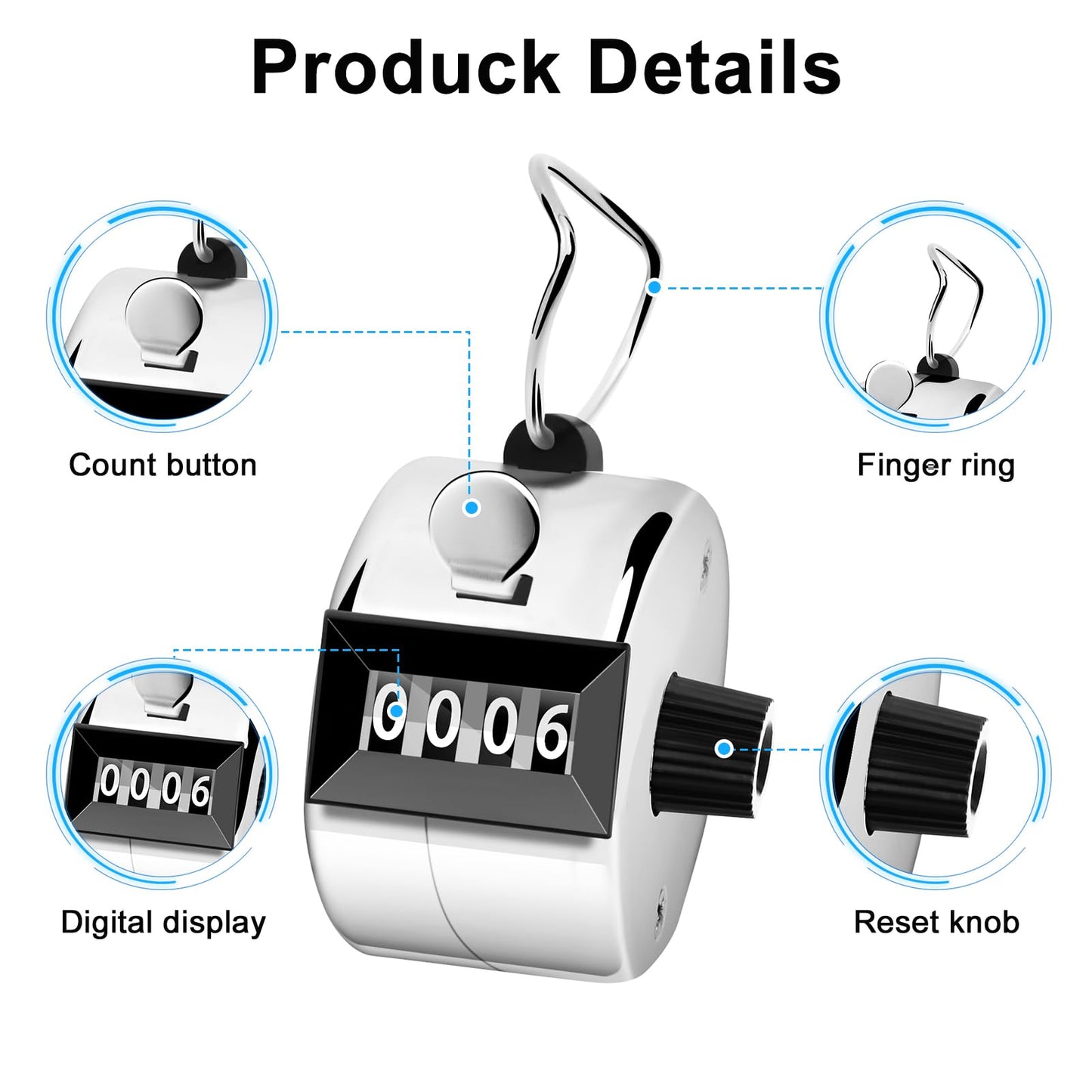 Decymis 2 Pack Clicker Counter, Metal Hand Tally Counter Clicker, 4 Digit Mechanical Palm Click Counter for Counting Numbers, Coaching, Sports Events Count