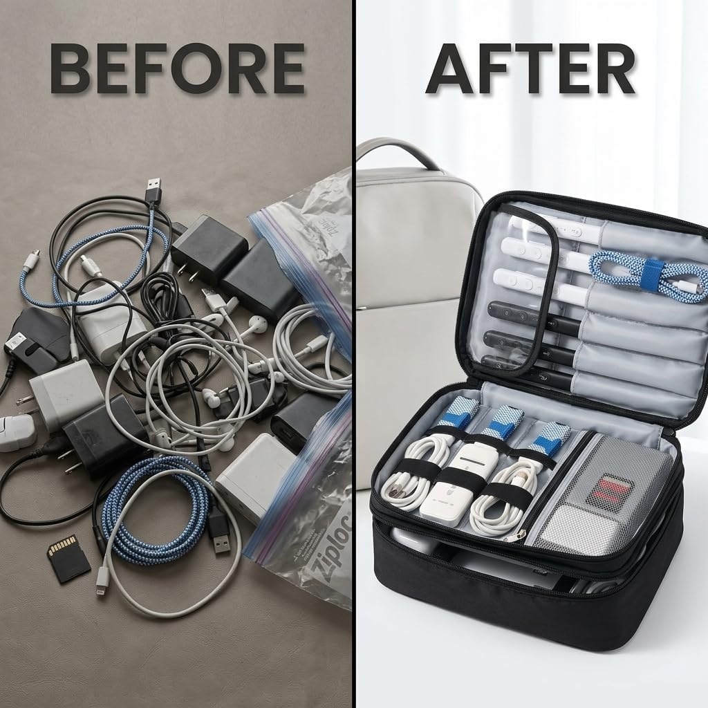 Keross Cable Organizer Bag for Travel with Removable Dividers Electronics Organizer Case for Chargers, Cables, Power