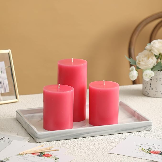 3x4 Inch Pink Pillar Candles Set of 3-Decorative Unscented Pillar Candle, Long Burning Dripless Candles for Table Decor, Smokeless Large Pillar Candle for Wedding Table, Dinner, Valentines Decor