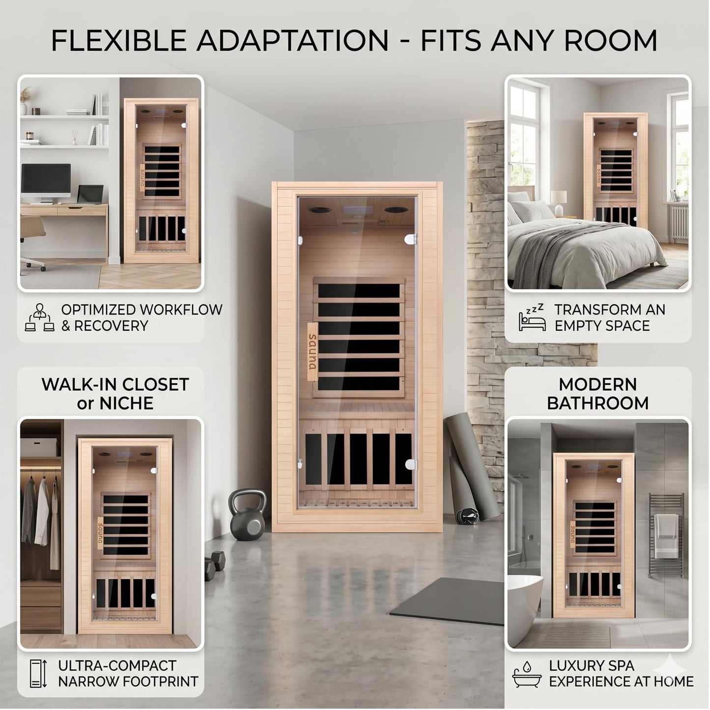 7-Color Wellness Light Infrared Sauna–1300W 110V 1-Person Indoor Wood Sauna in w/Carbon Crystal Heaters, Post-Workout Recovery & Spa Relaxation, Home Use Gift for Men & Women