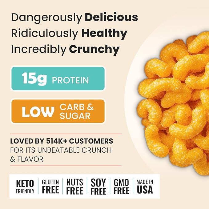 Schoolyard Keto Snacks - Cheddar Cheese - 15g Protein Puffs, Low Carb, Low Sugar - Gluten Free, Healthy & Diabetic Friendly, High Protein, Low Calorie snacks for Kids & Adults, USA Made, 12 Pack