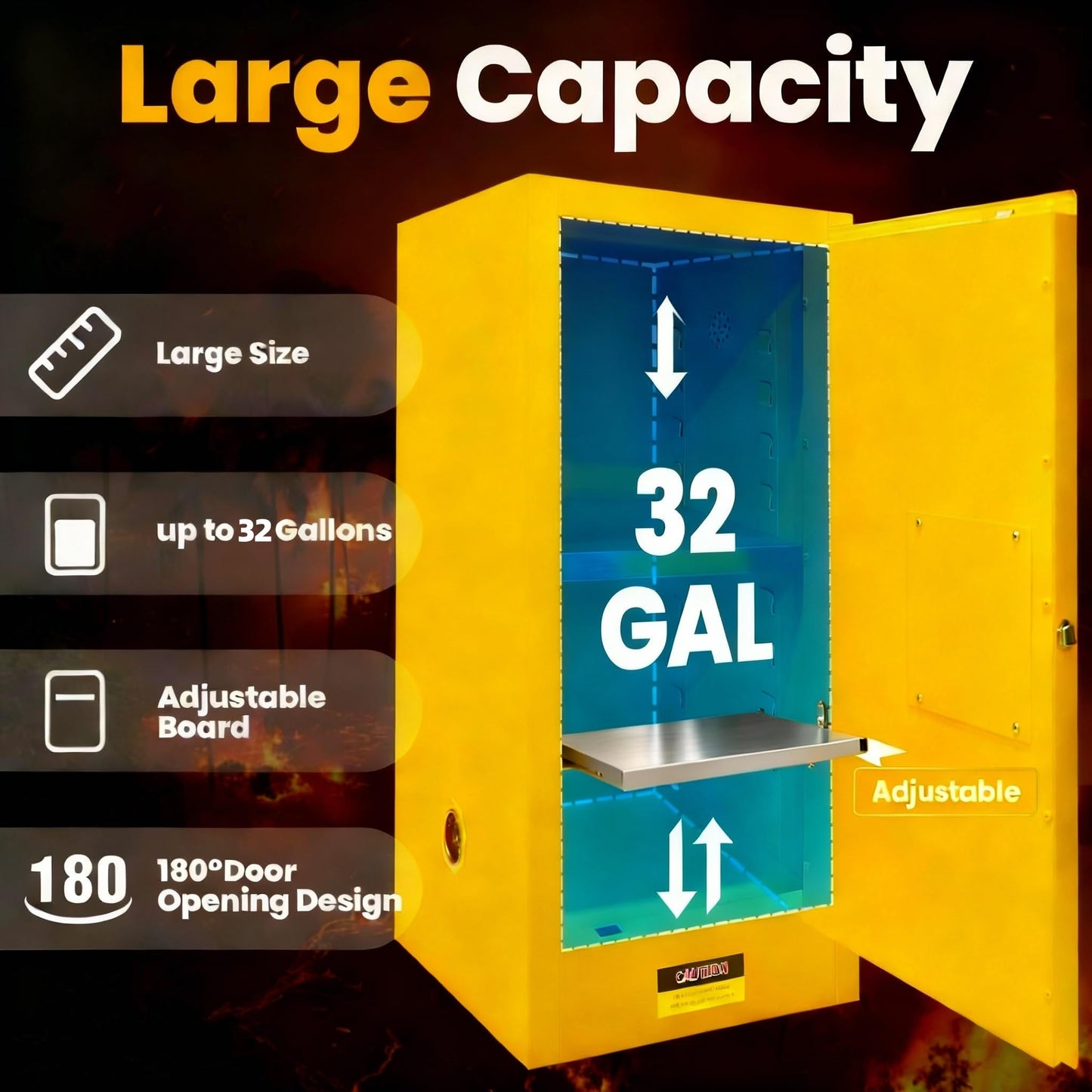 Flame Cabinet - OSHA/FM, 3-Point Lock & Leakproof Design | CE/ROHS Certified | Double-Walled Fireproof for Hazardous Material Storage, Gasoline Cans (35" x 23x 23)