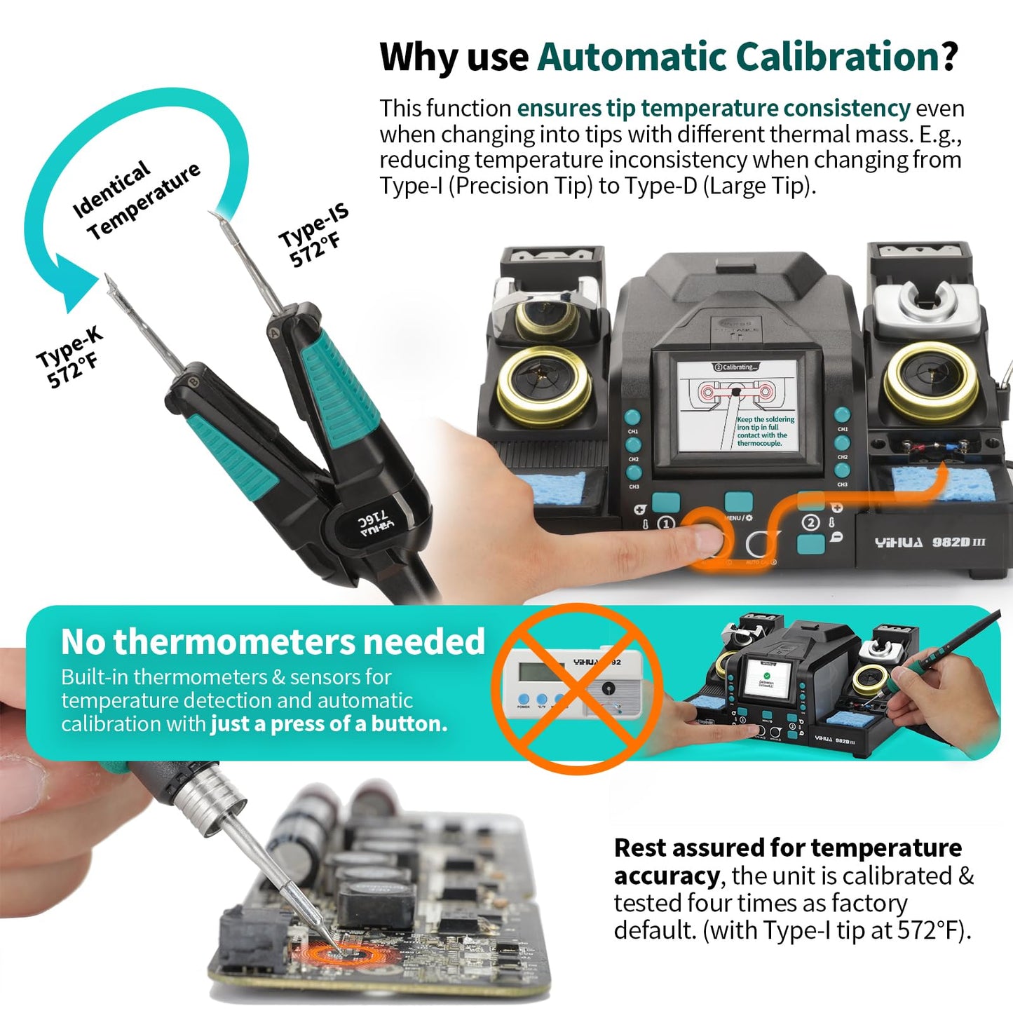 YIHUA 982D-III 2-IN-1 Precision Soldering Station with C210 Soldering Iron and C120 Hot Tweezers Cartridge Tip System for SMD Rework, Micro Soldering, Professional Soldering Iron Kit