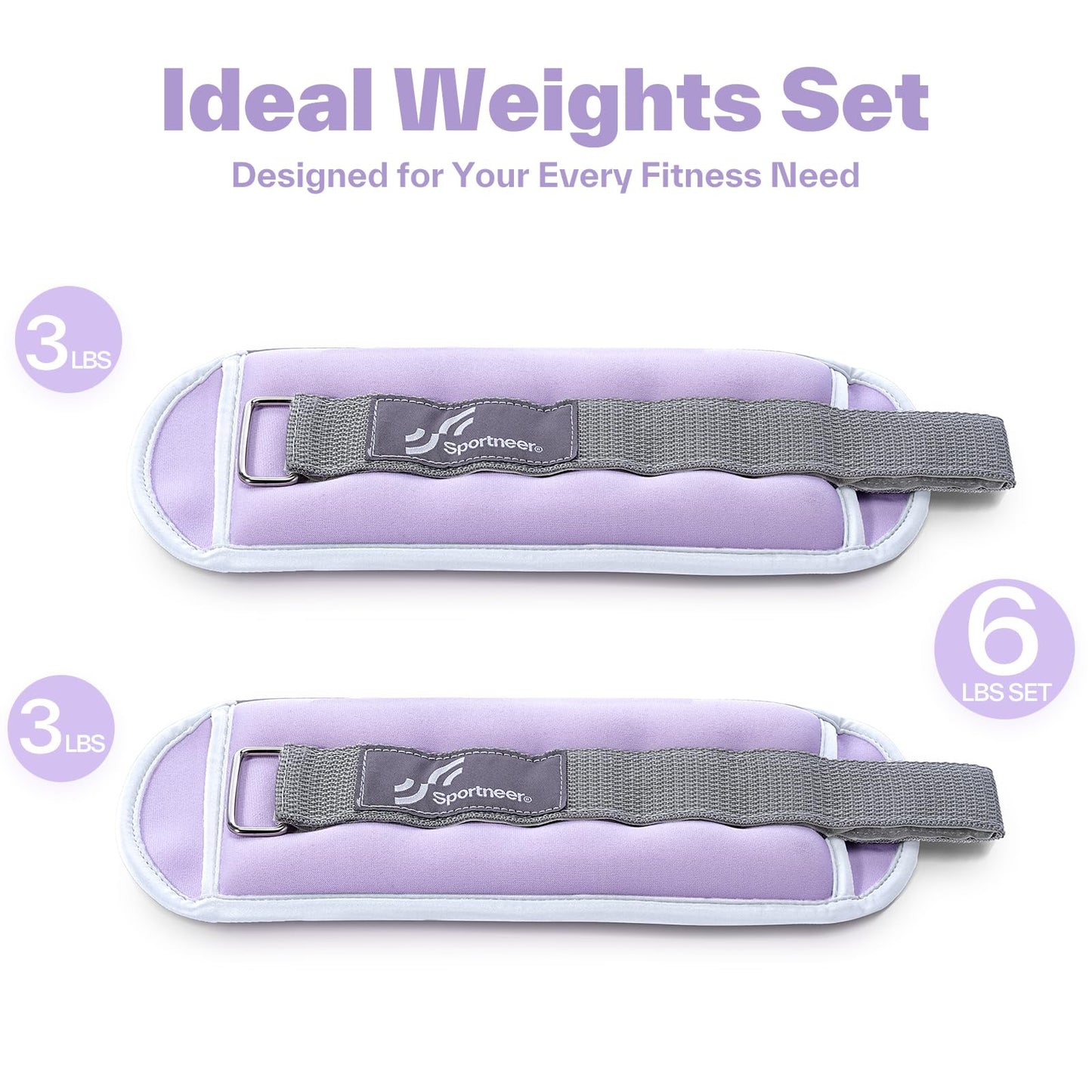 Sportneer Ankle & Wrist Weights with Reflective Straps for Women, Men & Kids – 1/2/3/4/5/10 lb Weighted Weights for Strength Training, Walking, Running, Pilates, Physical Therapy, Leg & Arm Workouts