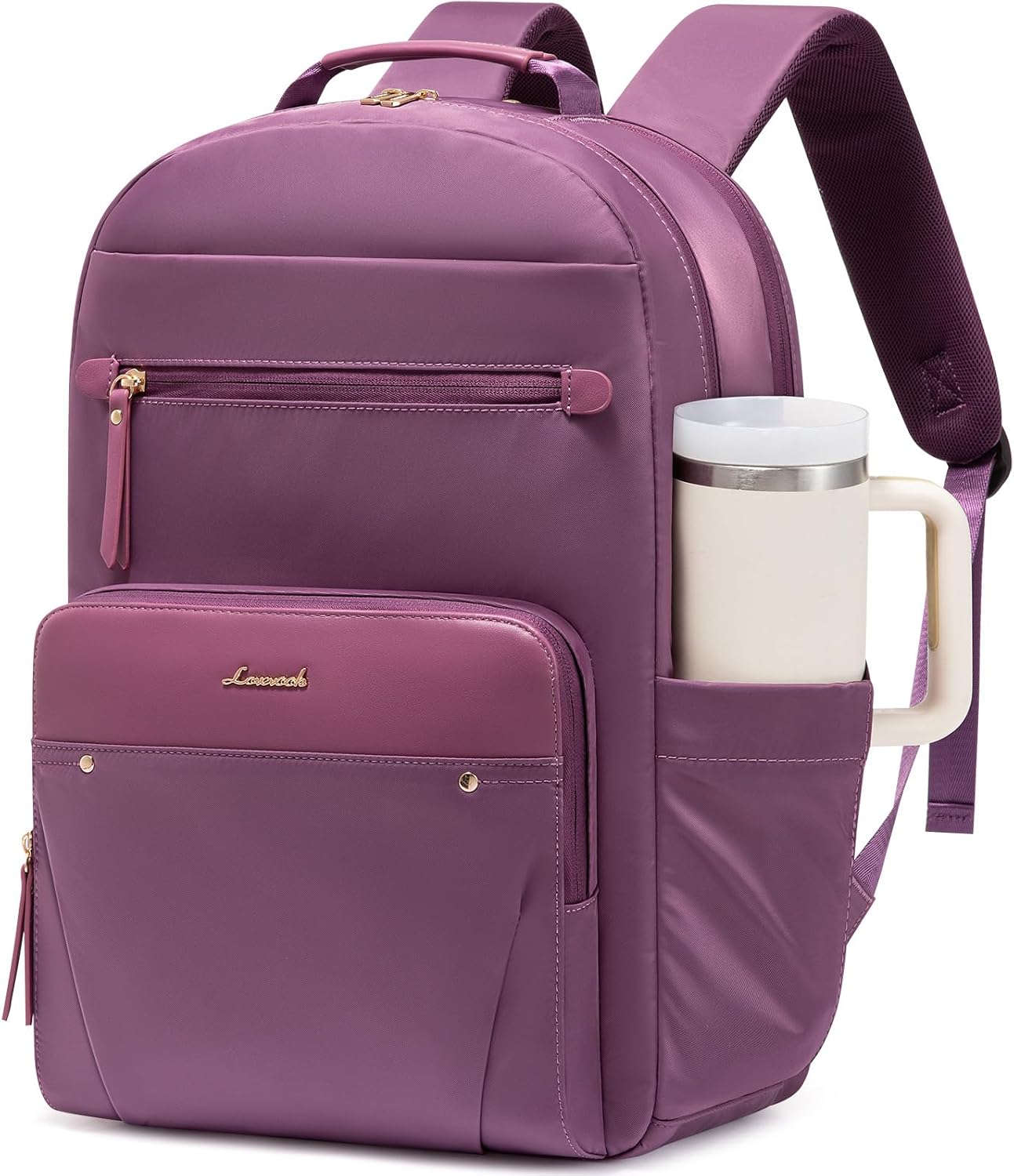 Backpack 15.6" Backpack LOVEVOOK Laptop for Women with Leather Trim & Tumbler Pockets, Work Purse, Travel Personal Item