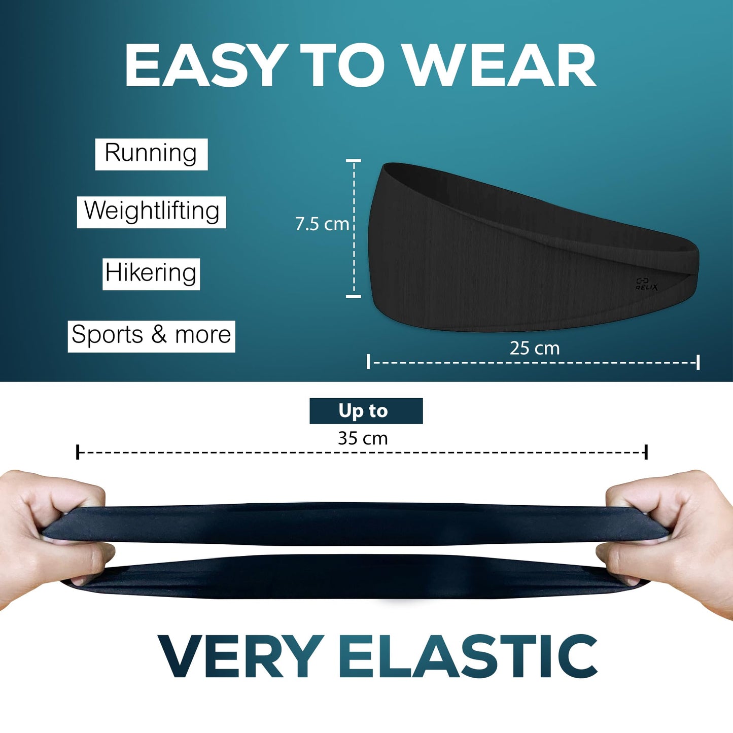 Relix Sports Headband for Men (5 Pack) Moisture Absorbing Workout Headband, Sweatband Headbands for Running, Cycling, Football, Yoga, Unisex Hairband