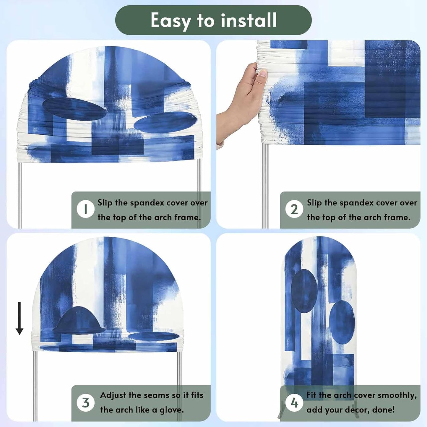 Jnbasdffb 6.6 Geometric Blue Wedding Arch Cover, Stretchy Spandex Arch Backdrop Stand Covers FT, Simple Abstract Modern