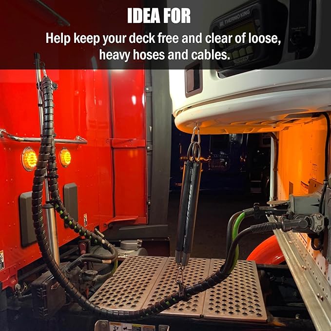 Semi Truck 40" Swivel Pogo Stick w/ 15" Rubber Bungee Cords,Pogo Stick for Air Brake Line & Electric Power Cord Holder,Heavy Duty Pogo Stick w/ 3 & 1 Hole Clamp Rubber Tarp Straps