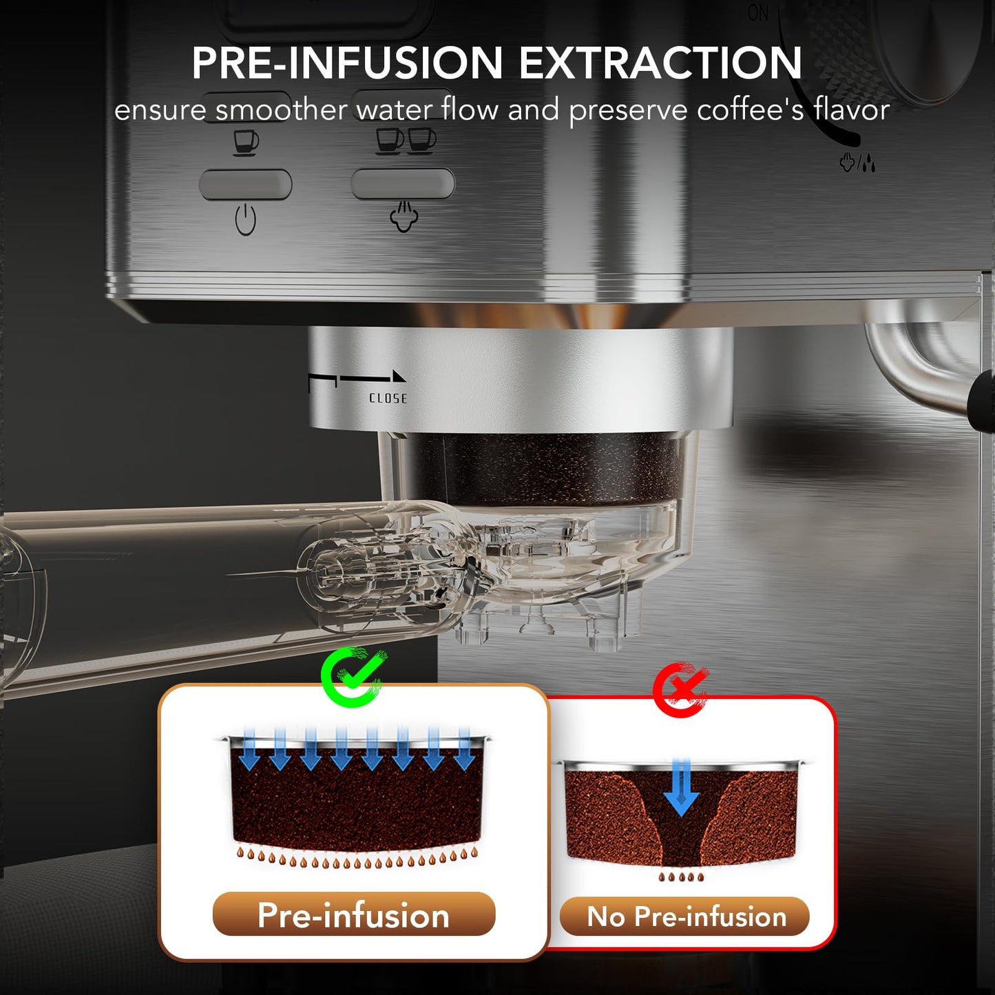 Espresso Machine 20 Bar, Compact Espresso Maker with Milk Frother, Visual Pressure Gauge, Commercial Coffee Machine with 47oz Removable Water Tank and Capsule Funnel, for Cappuccino, Latte