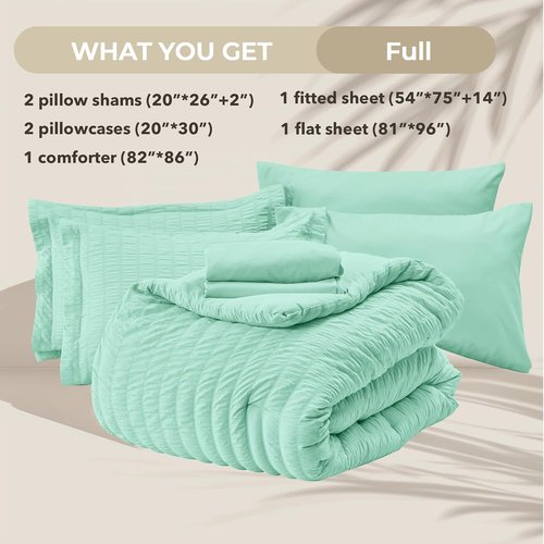 HYMOKEGE Mint Green Full Size Comforter Set - 7-Piece Luxury Bedding Set for All Seasons | Includes Comforter, Sheets, Pillowcases & Shams