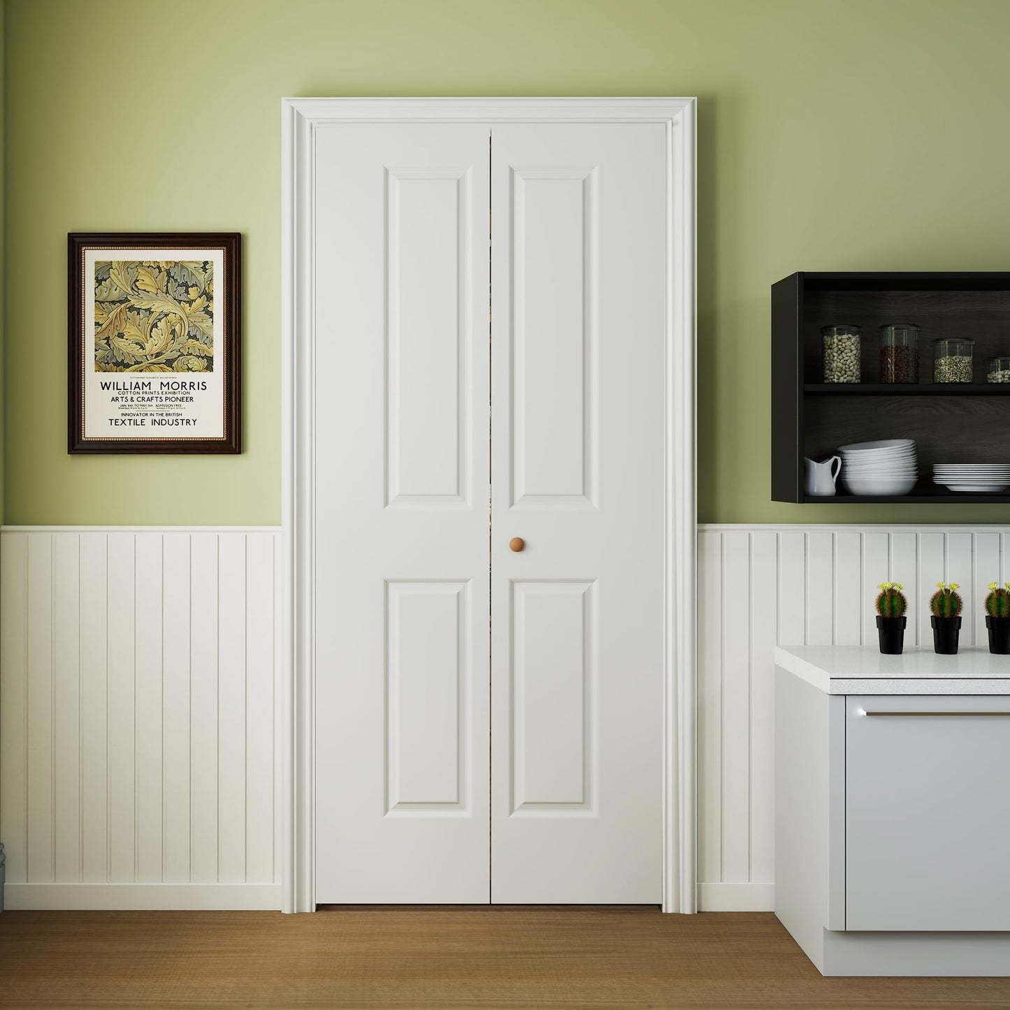 JUBEST 36 in.x 80 in. Bifold Closet Door, 2 Panel White Primed Bifold Door, Hollow Core Interior Folding Doors with Hardware Kit & Handle