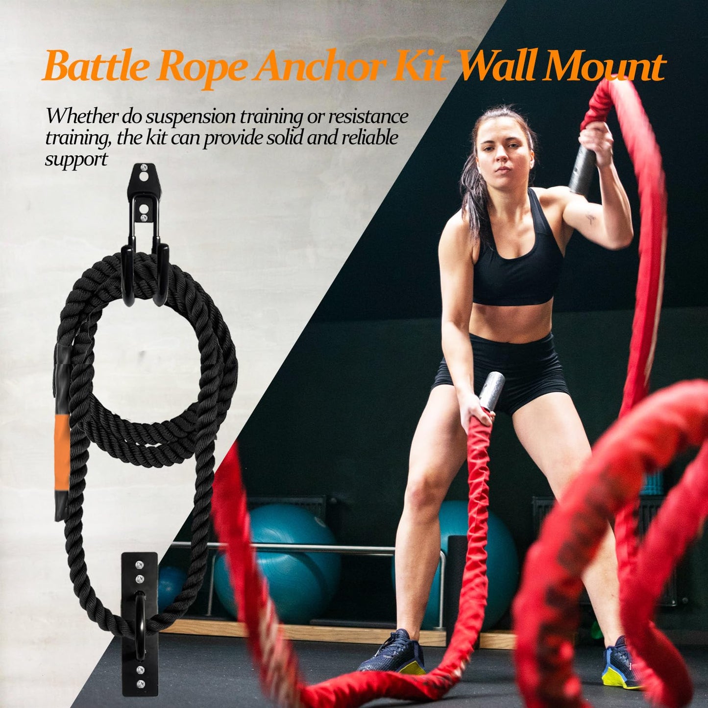 Mibcocny Battle Rope Anchor Kit Wall Mount, Set With Workout Wall Anchor And Rope Hook For 5-30 Feet, 1-1.5" Battle Ropes For Home Gym, Battle Rope Wall Mount Holder, Heavy Duty Gym Storage Rack