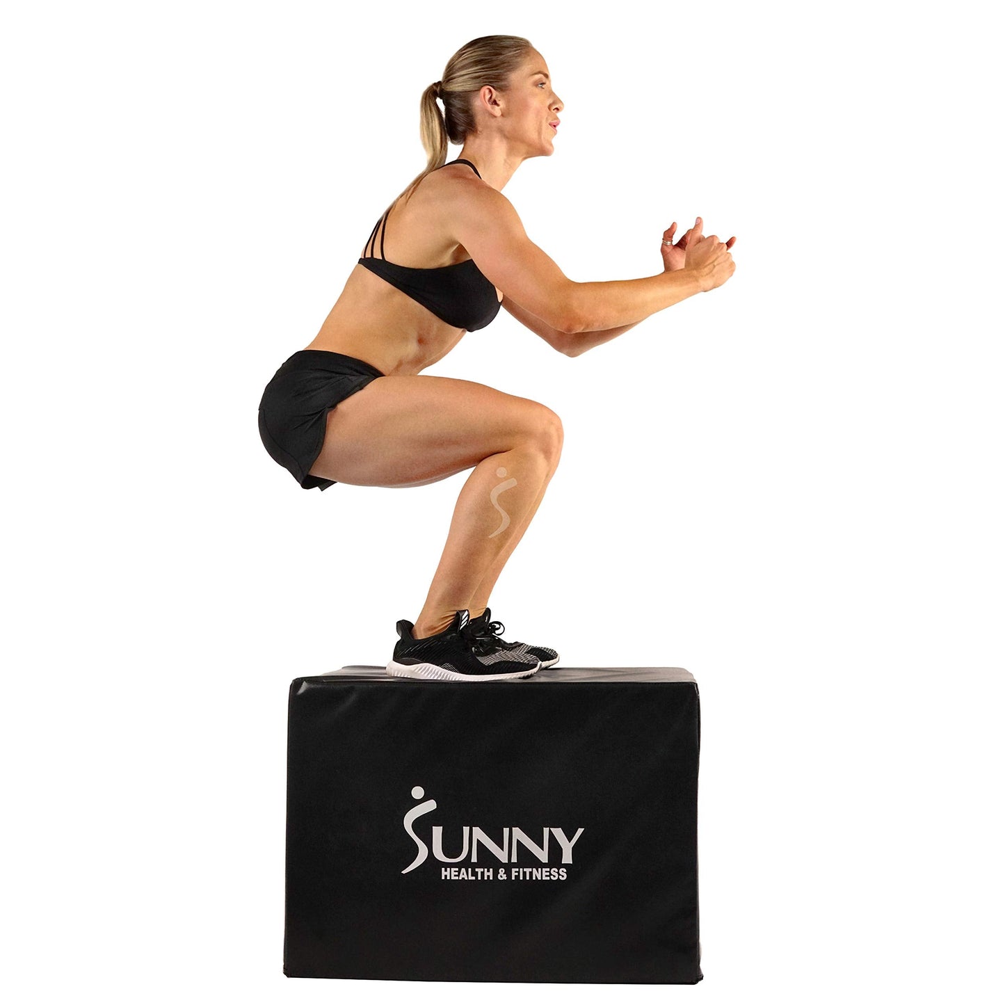 Sunny Health & Fitness Plyo Box Jump Platform with Adjustable Heights 20"/24"/28" and Shock Absorbing Foam Cover, 3-in-1 Plyometric Jump Box - No. 072, Black