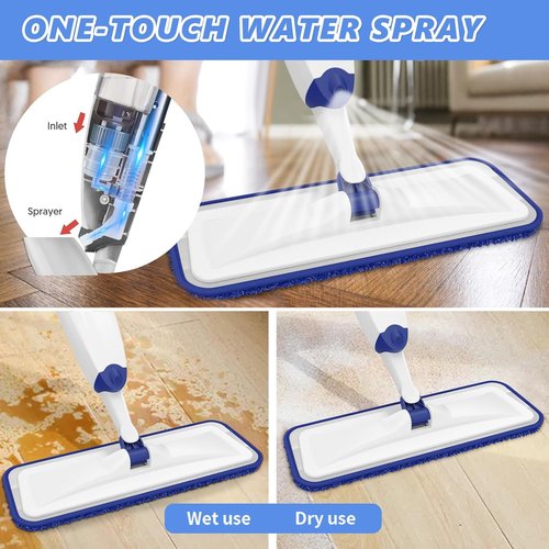 HOMTOYOU Microfiber Flat Mop - Spray Mop with 4 Washable Pads for Multi-Surface Cleaning | 400+ML Refillable Bottle