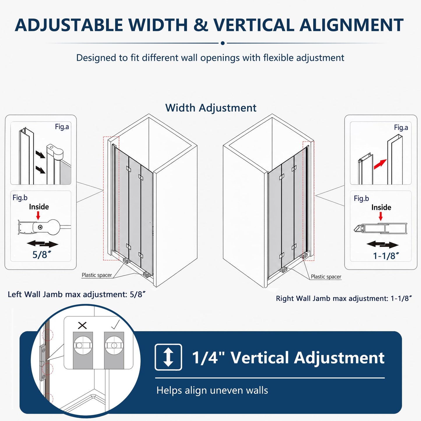 ComfyStyle Tri-Fold Frameless Shower Door 46-1/4''-48'' W x 72" H, Dual 180° Inward & Outward Tri-Fold Opening, 3-Panel Folding Shower Glass Door with 1/4" Clear SGCC Tempered Glass, Matte Black