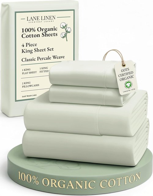 **LANE LINEN 100% Organic Cotton King Bed Sheet Set - Soft, Cooling, All-Season, Oeko-Tex Certified - Mineral Color**