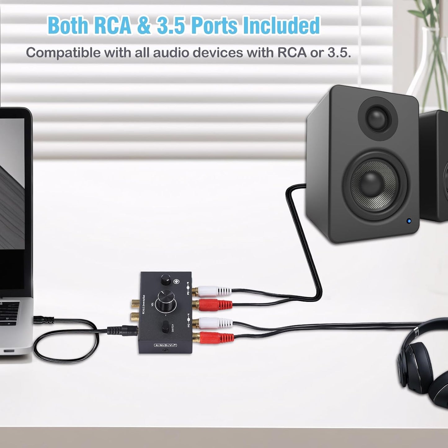 ATNEDCVH 3.5mm 1 2 2 1 2-Way RCA Port in Out / in Out Bi-Directional Audio Switcher, Stereo L/R Sound Channel Speaker
