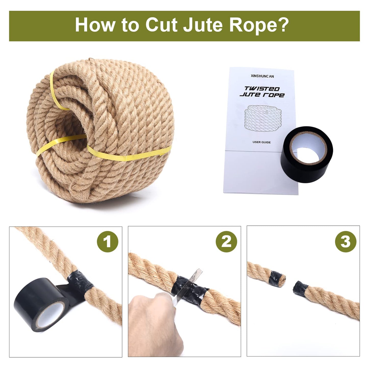 Jute Rope 1 1/2 Inch 50 Feet, Heavy Duty Natural Hemp Ropes, Twisted Hemp Rope for Crafts, Gardening, Bundling, Climbing, Hammock, Nautical, Tug of War, Railings, Home Decorating