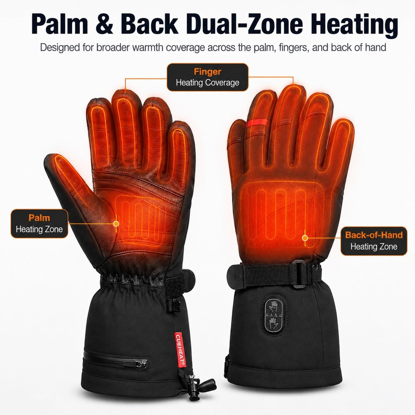 CUEHEAT Heated Gloves, Palm & Back Double Heating, Winter Outdoor Windproof Warm Thick Gloves, Battery-Powered Hand Warmer (CH03, Large)