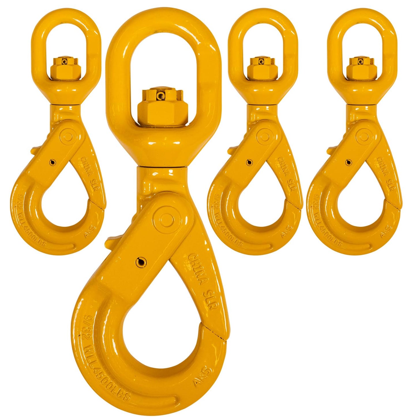 US Cargo Control 9/32 Inch Swivel Self-Locking Hooks (4-Pack), G80 Chain Hooks, 4,500 LBS Working Load Limit, Heavy Duty Swivel Hooks for Lifting Jobs, Load Binding Applications, & Trailers