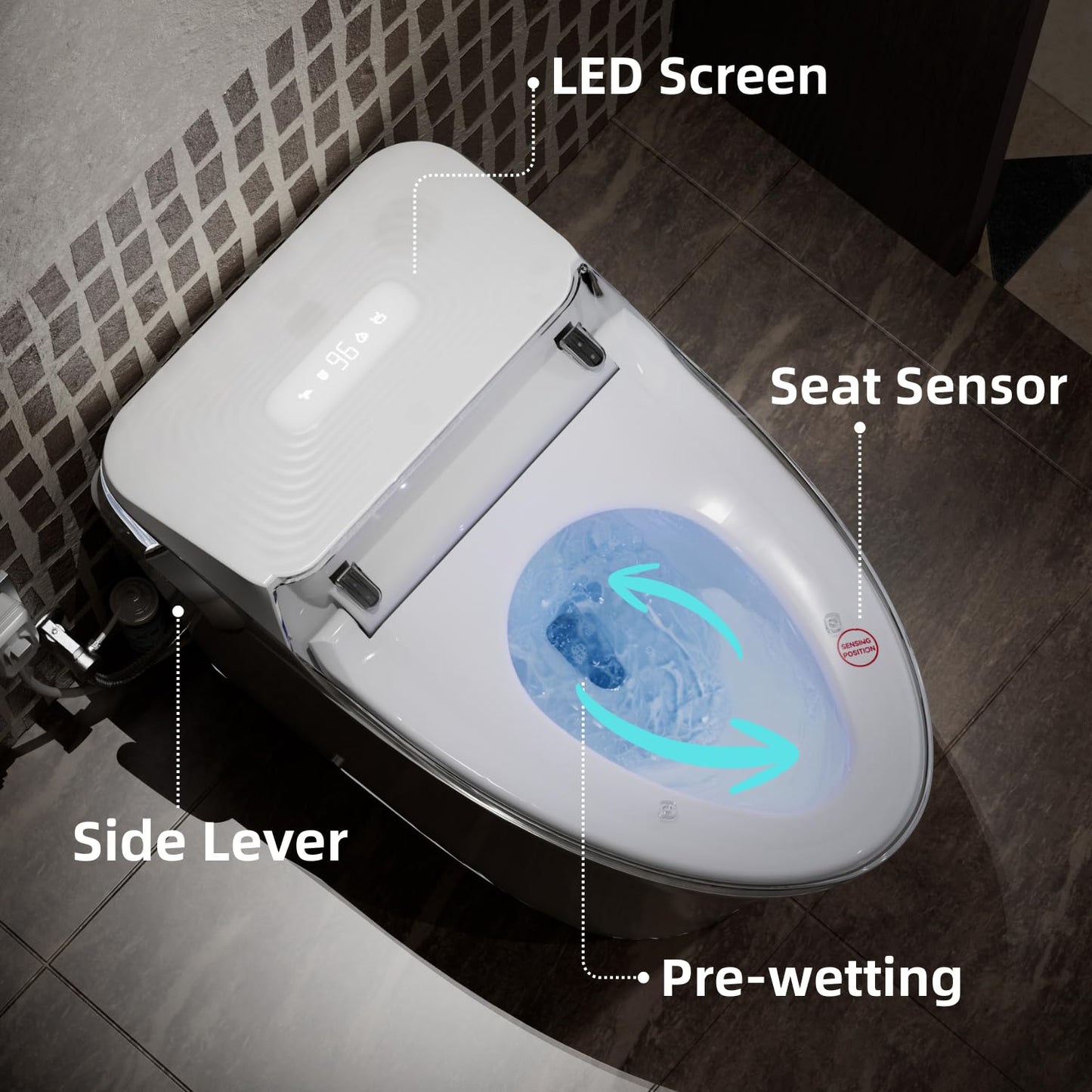 LOS FLEXI Y1 Smart Toilet, 1000g MaP Quiet Large-Pump Tech Flush, Foam Shield, ADA Comfort Elongated Bidet Toilet, Built in Tank, Dual Remotes, Auto Lid, Instant Warm Water & Air Dryer, Heated Seat