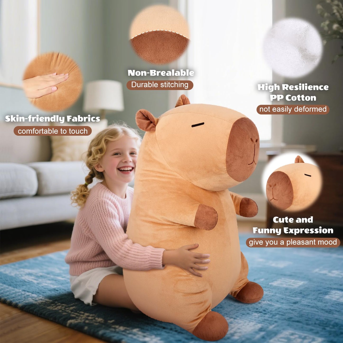 SuzziPals Giant Capybara Plush 30", Jumbo Soft Capybara Stuffed Animal, Giant Plush Toys Hugging Plush for Stress Relief & Cozy at Night, Huge Cuddly Capibara Plushie Gift for Kids Adults