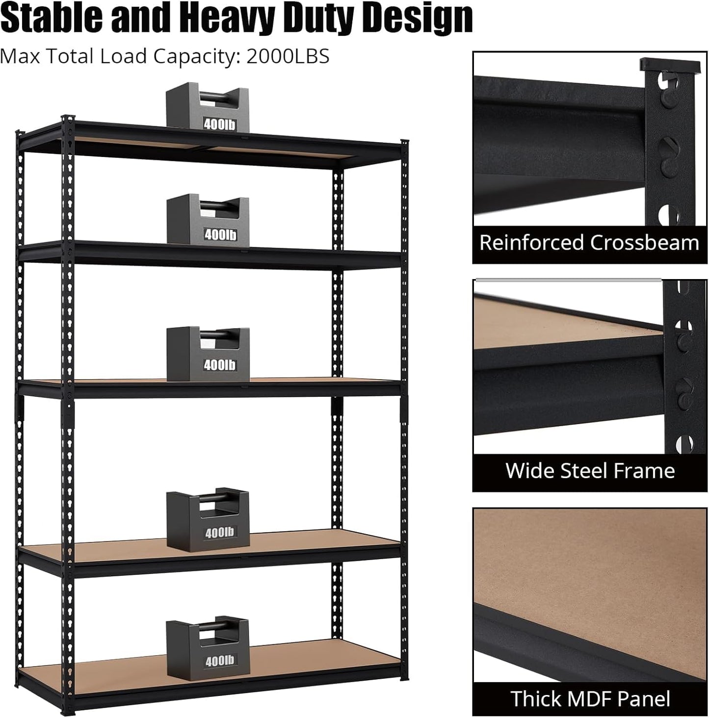 GarveeHome Heavy Duty Storage Shelves - 5 Tier 48 * 18 * 72 in, Adjustable Garage Storage Shelving, Metal Storage Utility Rack Shelf Unit