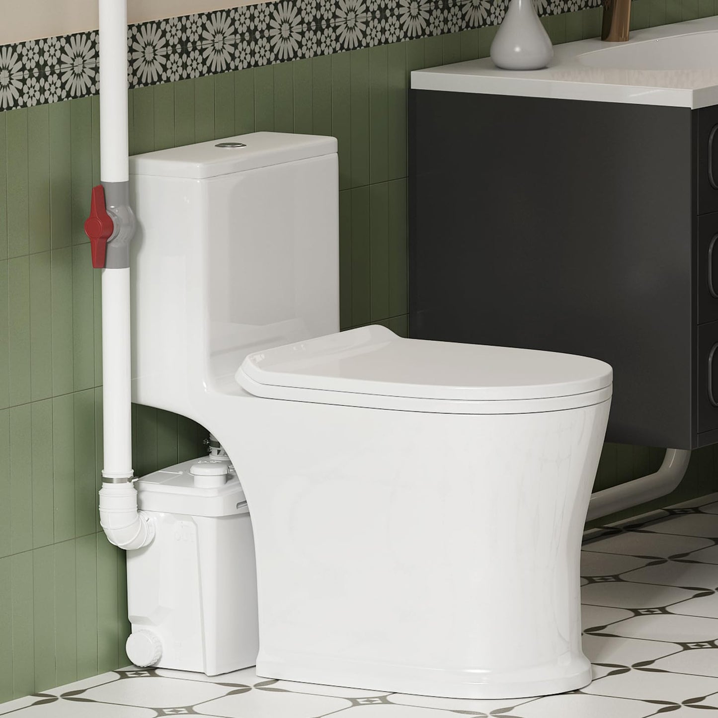 INEFLO 800W Macerating Toilet with Pump for Basement Upflush System, Sewer Grinder Pump with 4 Inlets for Sink/Shower/Laundry Wastewater Disposal, Patented Top Access Panel, 36ft Lifting Up