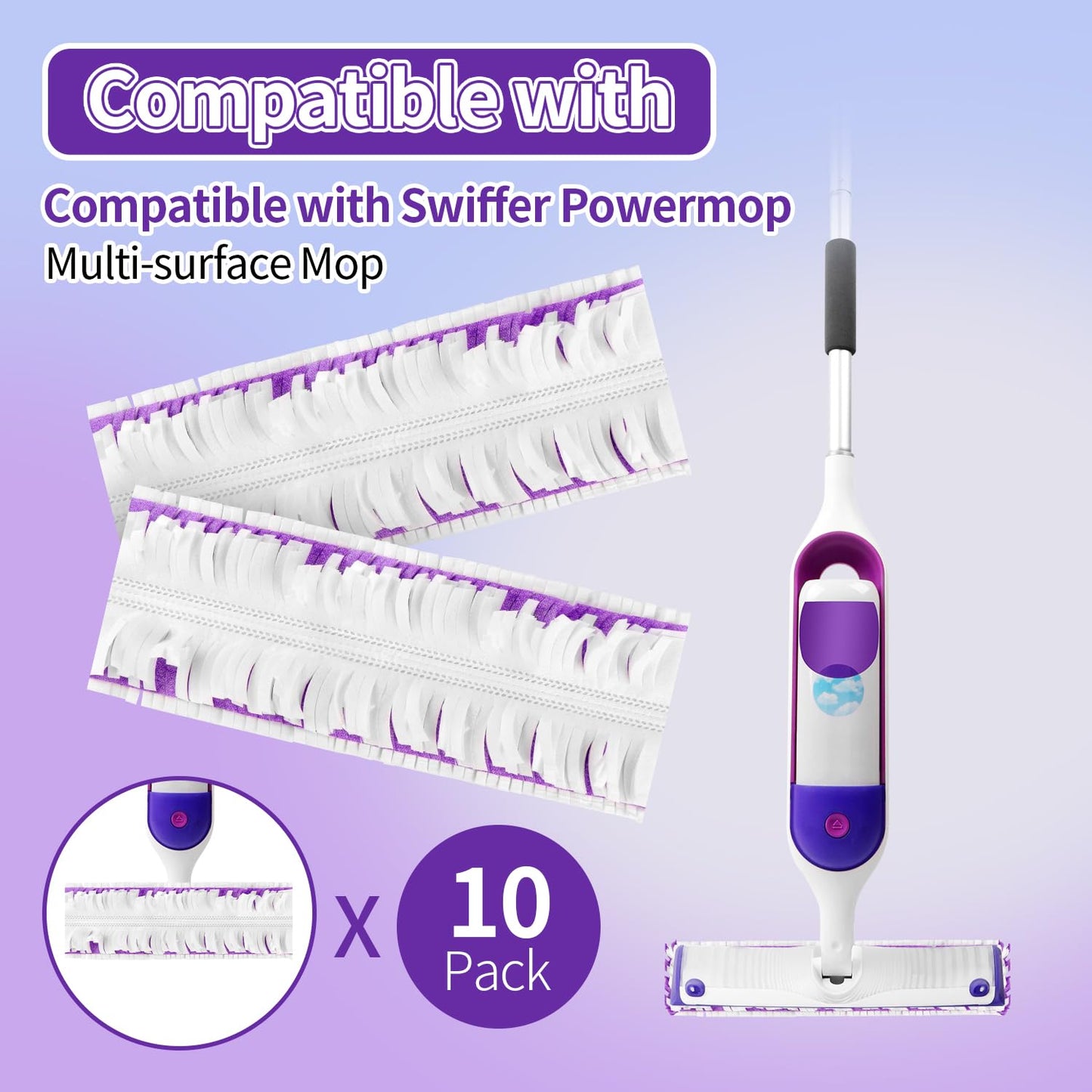Vowanop Power Mop Pads Compatible with Swiffer Power Mop, Disposable Mopping Pads Refills for Cleaning Multi-Surface Wood Floor Replacement Pads, 10 Count