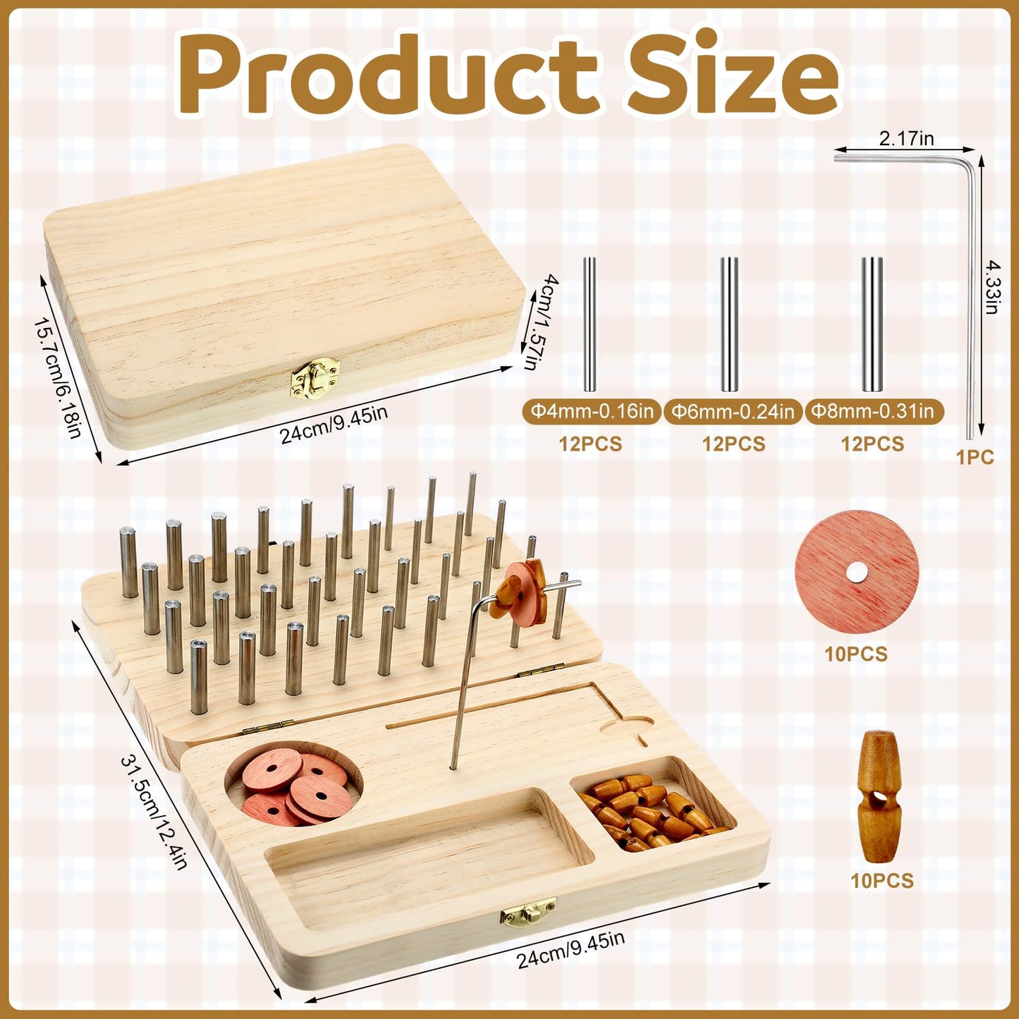 Threehoney Wooden Pegboard for Finger Dexterity, 36-hole Wooden Hand Training Peg Board with Finger Exercise Tools Help to Improve Fine Motor Skills and Hand-eye Coordination