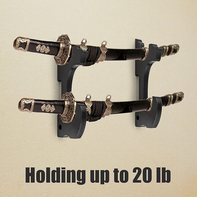 Sword Holder Wall Mount 2-Tier Hook Katana Holder Adjustable Display Hanger for Samurai Sword Tanto Rapier light saber Cosplay Blade Tanjirou Demon Slayer Weapon Rack