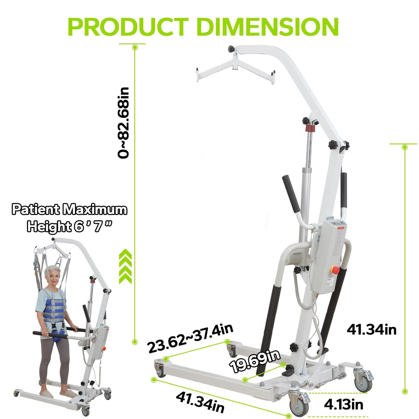 2IN1 Electric Patient Lift with StandUp Assist | 8000N Body Transfer Lift for Home Use | Wheelchair, Toilet Transfers,Rehabilitation Recovery | Elderly Disabled Mobility Aid | 2 Slings Battery Powered